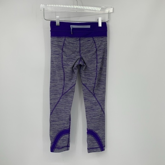 Lululemon Inspire Crop II running legging tights purple white stripe athletic 2 - Picture 4 of 5